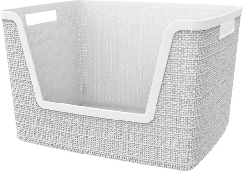 Miniatura 16 de Curver Juego de 6 cestas decorativas de plástico de yute mediano de 12 litros, para organización y almacenamiento, contenedores perfectos para Negro