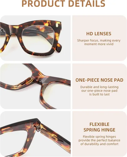 Miniatura 7 de JM - Paquete de 4 anteojos de lectura sobredimensionados para mujeres, estilo ojo de gato a la moda, estilo Oprah, con bloqueo de luz azul, anteojos