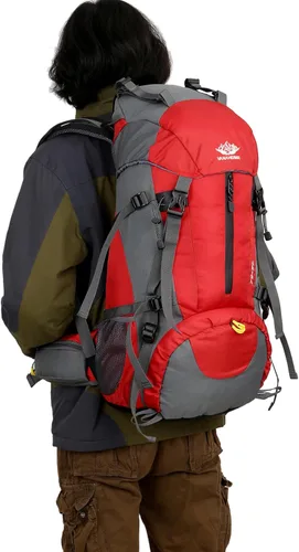 Miniatura 4 de WoneNice Mochila de senderismo impermeable de 50L (45+5) - Mochila deportiva al aire libre con cubierta de lluvia Rojo