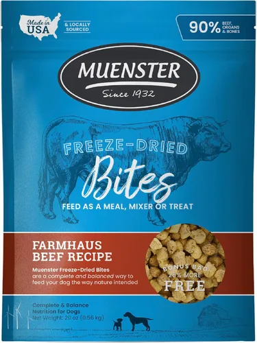 Miniatura 13 de Muenster Bocados de carne liofilizados – Comida para perros, golosinas, batidora o adorno (5 onzas) – Sin granos