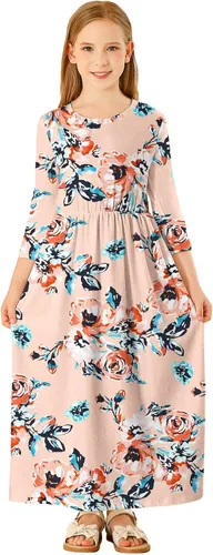 Miniatura 27 de 21KIDS Vestido largo floral de manga larga 3/4 con bolsillos para niñas de 6 a 12 años