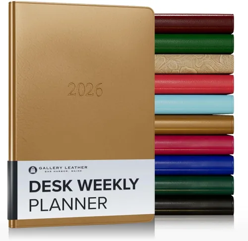 Miniatura 211 de Gallery Leather Agenda semanal y mensual grande 2025-2026, agenda y cuaderno con elegantes bordes de página dorados dorados, 12 meses, cactus Cactus