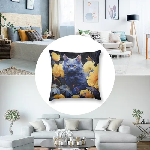 Miniatura 5 de Blue Cat in Bloom - Funda de almohada decorativa cuadrada suave con estampado de doble cara de 12 x 12 pulgadas, adorables almohadas de animales