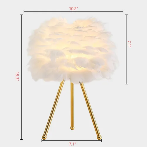 Miniatura 2 de Capslpad Lámpara de mesa con trípode de plumas, 15.3 pulgadas, moderna lámpara de mesa/escritorio blanca con acabado dorado para sala de estar