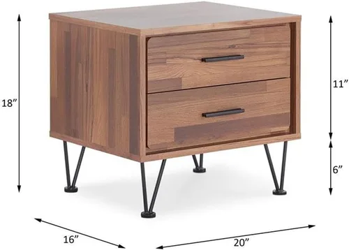 Miniatura 8 de Acme Deoss Mesita de noche rectangular de madera con 2 cajones con patas en forma de V en nogal