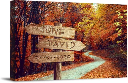 Miniatura 21 de Bosque Otoñal Foto o Impresiones en Lienzo Personalizadas Únicas con Nombres de la Pareja y Fecha Especial en Letrero, Regalo Perfecto