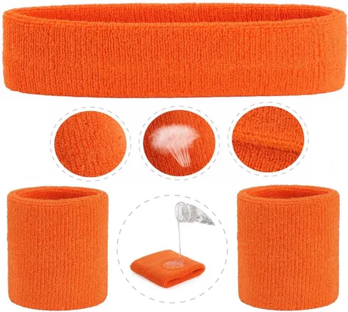 Miniatura 17 de ONUPGO - Conjunto de diadema y muñequeras deportivas para el sudor, hechas de algodón con bucles, muñequeras, contra humedad