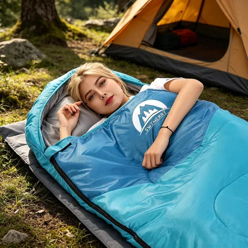 Miniatura 4 de SWTMERRY Saco de dormir para 3 estaciones (verano, primavera, otoño) clima cálido y fresco, ligero, impermeable, para uso en interiores y Verde