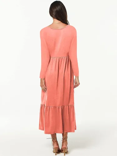 Miniatura 2 de Paintcolors Vestido largo casual de manga larga con cuello en V para mujer, vestido escalonado, color sólido, holgado, con vuelo, vestido midi