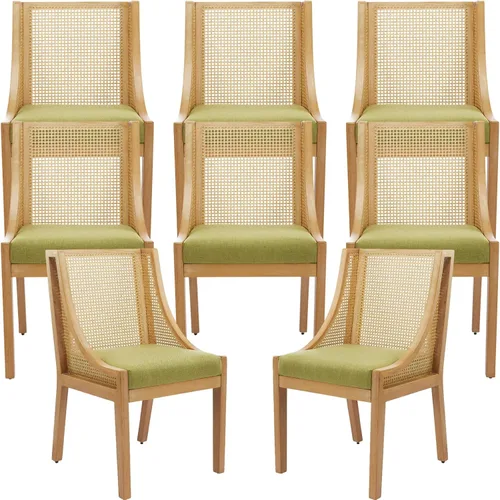 Miniatura 11 de ODUSE-DAILY French Country - Juego de 2 sillas de comedor de ratán beige, sillas de comedor de madera con respaldo de caña y asiento tapizado