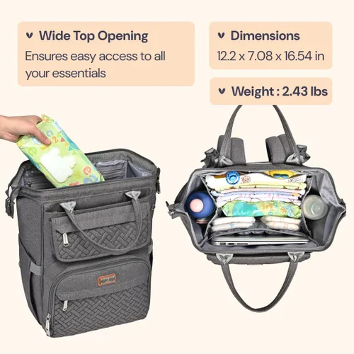Miniatura 3 de BabbleRoo - Mochila para pañales, mochilas grandes multifuncionales con almohadilla cambiadora y correas para cochecito y funda para chupón, unisex
