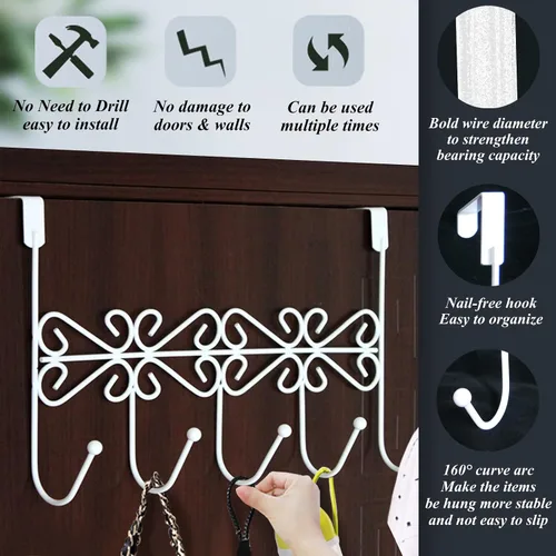 Miniatura 3 de Youdepot Ganchos para colgar sobre la puerta,Gancho de puerta,Percha de puerta 2 piezas, blanco