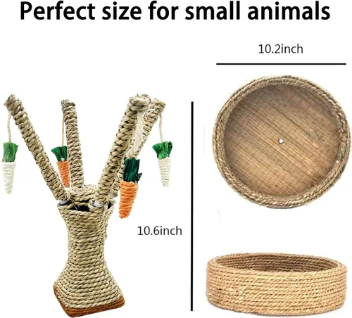Miniatura 2 de Hamiledyi Juguetes para masticar conejo, ratán, rascador de hierba, trepador, árbol, divertido, árbol, zanahoria, juguetes para animales pequeños