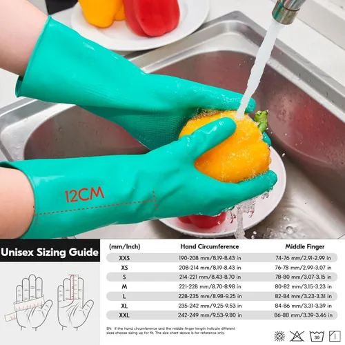 Miniatura 6 de Vgo... 1 par de guantes reutilizables para el hogar, guantes de goma para lavar platos, extra gruesos, mangas largas, limpieza de cocina, trabajo, 1