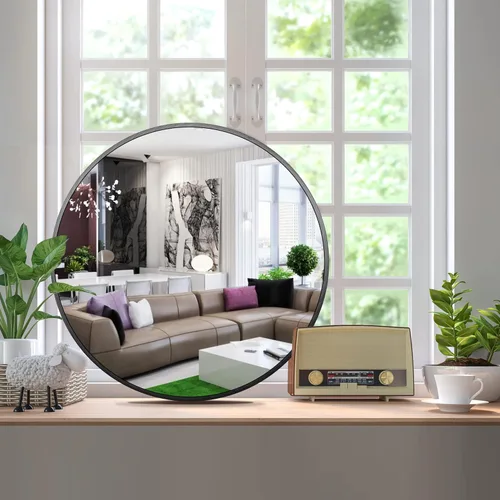 Miniatura 5 de Itrue Espejo de pared decorativo redondo pequeño de 12 pulgadas, vidrio recubierto de plata HD con marco de metal negro cepillado, espejo