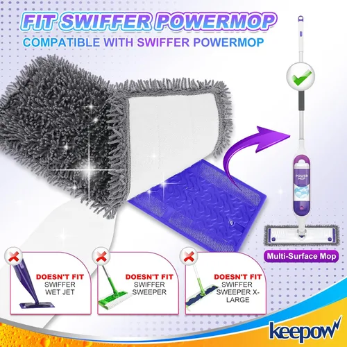 Miniatura 2 de KEEPOW Almohadillas de microfibra reutilizables para mopa Swiffer Powermop, paquete de 2, almohadillas de mopa eléctrica para trapeador de 13 a 15