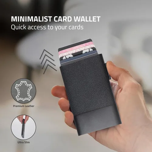 Miniatura 2 de Fidelo Cartera minimalista para hombre – Soporte delgado para tarjetas de crédito con clip para dinero, bolsillo frontal con bloqueo RFID, Cuero sin