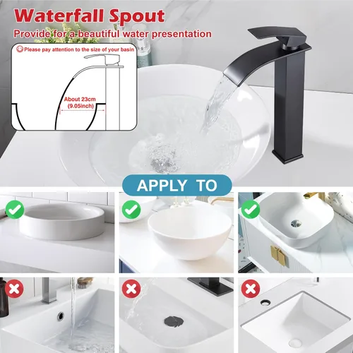 Miniatura 21 de Midanya Grifo de baño con boquilla de cascada de una sola manija, grifo de lavabo de baño de 1 agujero, moderno grifo de lavabo de lavabo de RV