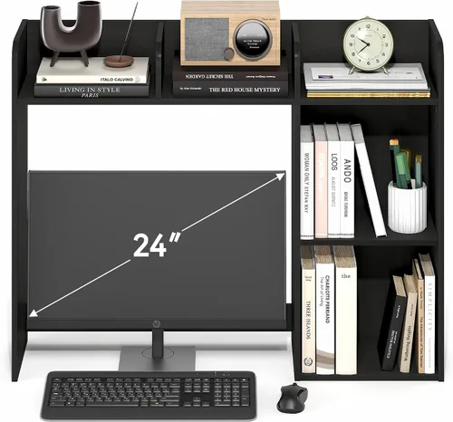 Miniatura 5 de Furinno Estante de escritorio clásico, gabinete de escritorio de 5 estantes, estante para libros, organizador de escritorio de 3 niveles
