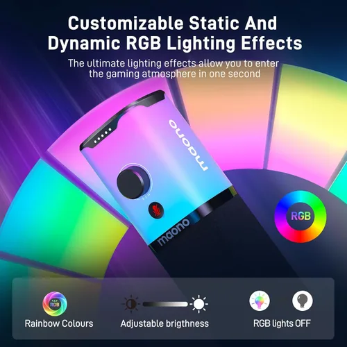 Miniatura 4 de MAONO - Micrófono dinámico para juegos Micrófono de transmisión USB/XLR para PC, grabación de pódcast, software personalizable, RGB, botón