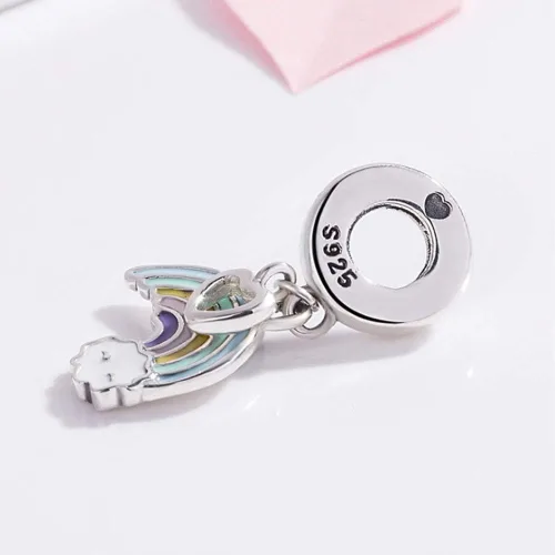 Miniatura 3 de Abalorio de arco iris de plata de ley 925 con dije de estrella y corazón para pulsera Pandora