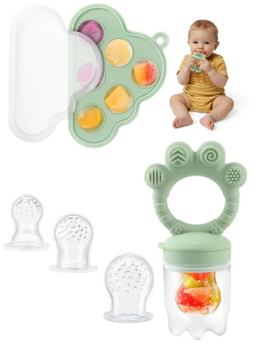 Miniatura 12 de Juego de moldes para paletas y alimentadores de alimentos, alimentador de frutas para bebés para alivio de la dentición y autoalimentación segura