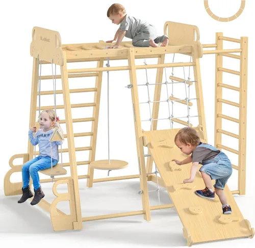 Miniatura 13 de Parque infantil interior mejorado 9 en 1, gimnasio de la selva, juguetes de escalada para niños, filosofía Montessori estilo Waldorf, conjunto