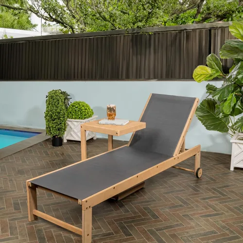 Miniatura 2 de JONATHAN Y Trabuco LNG1100B-2SET - Juego de salón de 2 piezas de madera de acacia para exteriores con silla tumbona ajustable, ruedas y mesa