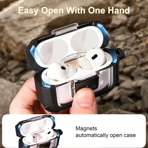 Miniatura 3 de RFUNGUANGO Funda para AirPods Pro 2, compatible con AirPods Pro de 2ª/1ª generación, compatible con MagSafe, bloqueo automático magnético con kit