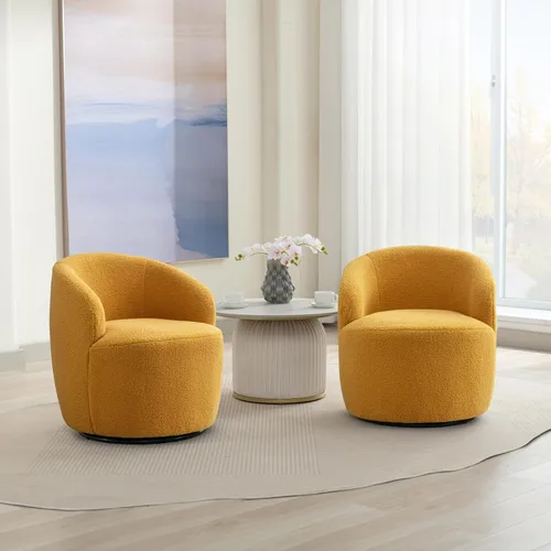 Miniatura 12 de FOXHUNTER Silla giratoria de barril, sillón individual pequeño de 360°, cómodo sofá redondo, sillas de botón acolchadas, modernas sillas de acento