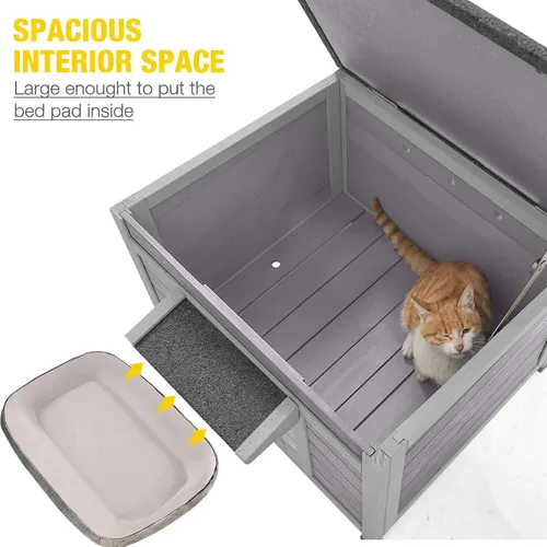 Miniatura 3 de Cat House - Casa para gatos con cortina para gatos con aislamiento, techo resistente a la intemperie (cubierta individual)