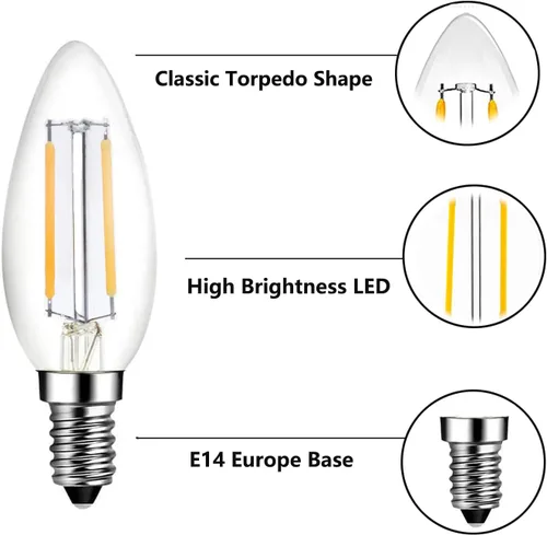 Miniatura 4 de Beonllay - Bombillas LED de casquillo de candelabro E14 con base europea, 25 W de equivalencia, 110 V, 2700 K, luz blanca cálida, bombillas LED E14