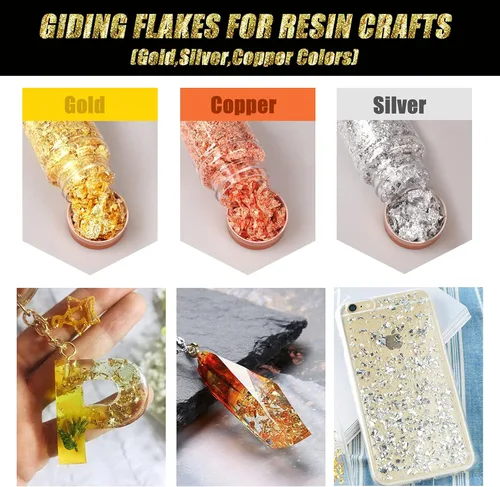 Miniatura 2 de Escamas de aluminio doradas, para resina, 8 frascos, escamas doradas metálicas para uñas, manualidades, pinturas de arte, slime