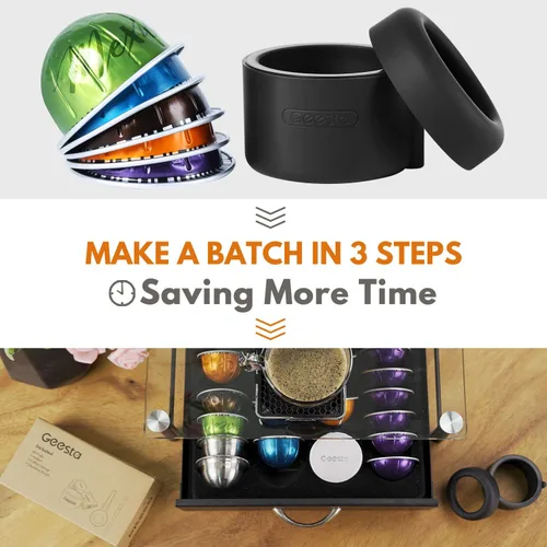Miniatura 7 de Kit de recarga de cápsulas de café de fácil sellado para Nespresso Vertuoline con un cepillo, cuchara, soporte de cápsula reutilizable y 80 sellos
