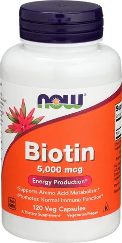 NOW Biotin 5,000 mcg - 120 VCaps (paquete de 2 botellas)