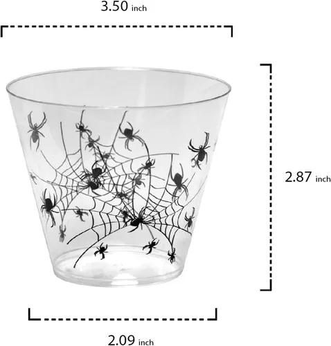 Miniatura 2 de Party Essentials 20 vasos de plástico duro de 2 onzas con estampado de araña, para Halloween, transparente/negro