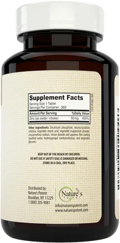 Miniatura 2 de Nature's Potent Zinc 50 mg, suplemento de apoyo inmunológico, alta potencia para una máxima salud inmune y antioxidante, fabricado en Estados Unidos