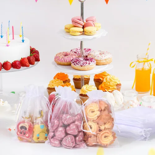 Miniatura 7 de Hopttreely 100 bolsas de organza transparentes premium, bolsas de regalo para bodas blancas, bolsas de joyería de 4 x 4.72 pulgadas para fiestas