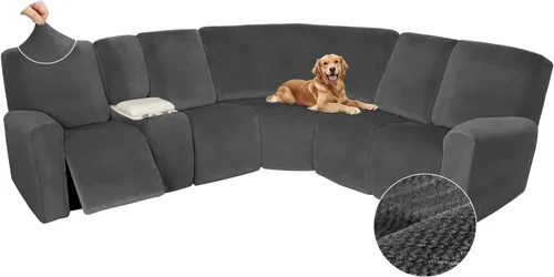 Miniatura 75 de Arfntevss Fundas de sofá seccional reclinable de terciopelo, Funda de sofá seccional de esquina para sofá reclinable, Funda elástica suave