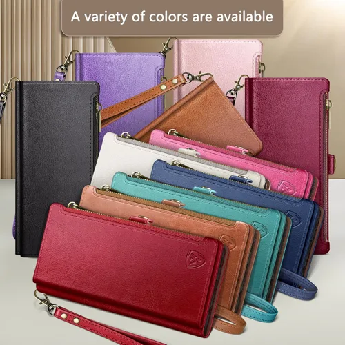 Miniatura 2 de XcaseBar Funda tipo cartera para Samsung Galaxy S22 Ultra con cremallera y tarjetero de crédito [bloqueo RFID], funda de piel sintética con tapa