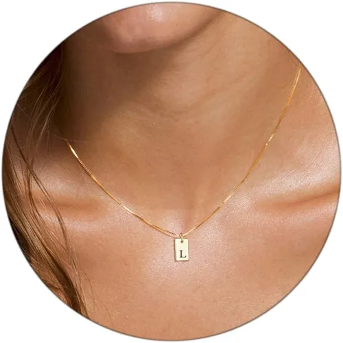 KOHOTA Collares con inicial para mujer, chapado en oro de 14 quilates, collar con letra con nombre, delicado collar con dije de inicial, joyería de