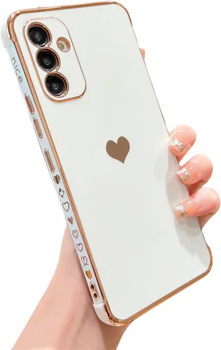 Miniatura 23 de phylla Funda de teléfono compatible con Samsung Galaxy A12 de 6.5 pulgadas, lindo corazón chapado en oro, elegante funda de lujo para mujer