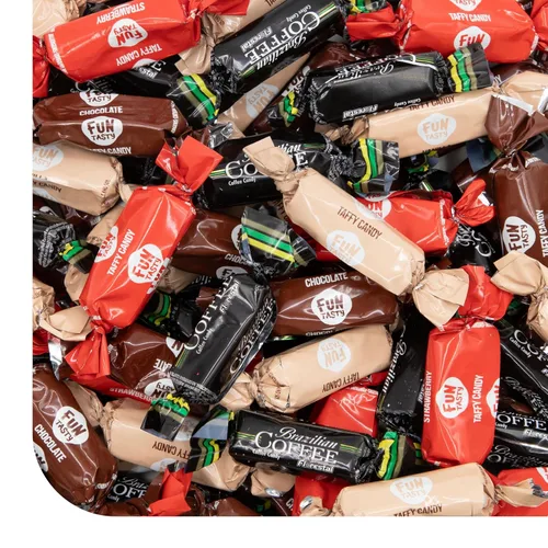 Mezcla de Caramelos Taffy - Bolsa de 2 Libras (150 Unidades) - Vainilla, Chocolate, Caramelos de Fresa y Masticables de Café Envueltos