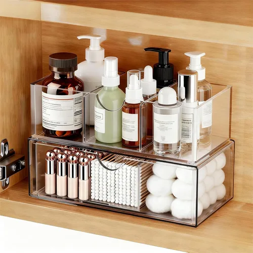 Organizador y almacenamiento de botiquín de 2 niveles, organizador apilable de medicamentos para baño con divisores extraíbles, almacenamiento de