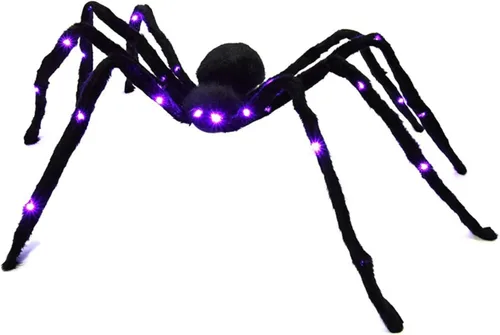 Araña gigante iluminada de Halloween, decoraciones de arañas de Halloween, araña iluminada para Halloween, araña aterradora, realista, espeluznante,