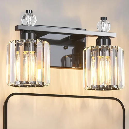 Miniatura 32 de Luces de Tocador de Baño de 3 Luces, Placado Negro, Modernas Luces de Tocador de Cristal para Baño, Luces de Tocador de Cristal para Usar Sobre