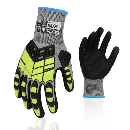 Miniatura 7 de 2 pares de guantes de trabajo de seguridad, guantes de impacto para hombres y mujeres, resistentes a los cortes, antideslizantes, de trabajo pesado