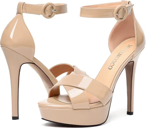 Miniatura 90 de MODENCOCO Sandalias de boda con correa de tobillo sexy para mujer, con plataforma y puntera abierta, tacón de aguja y tacón alto, zapatos de vestir