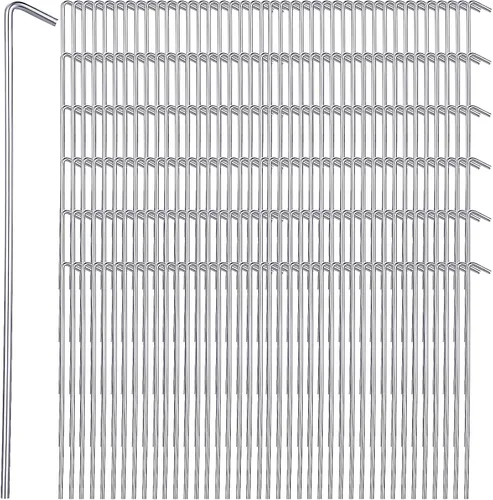 LEIFIDE Paquete de 150 estacas de metal resistentes de 9 pulgadas para estacas inflables de suelo galvanizadas para jardín, vallas, ganchos de