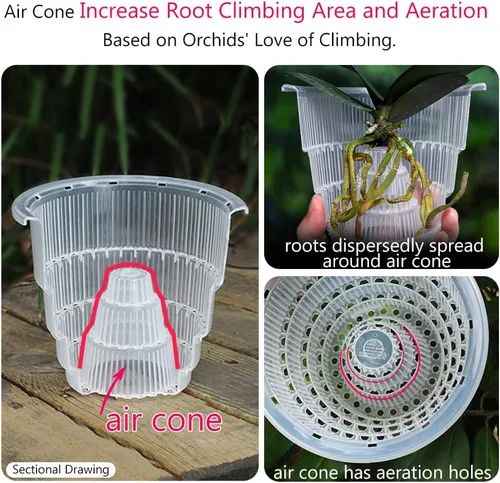 Miniatura 4 de Macetas transparentes para orquídeas con agujeros y platillos para trasplantar, las macetas de plástico para orquídeas proporcionan una buena